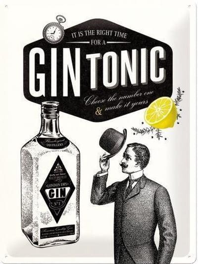 3D metalen Wandbord "It's the right time for Gin Tonic 30x40cm