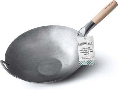 Carbonstaal Wok met Platte Bodem 14 inch - Handgeslagen Wokpan voor Wok- en Stir-frygerechten
