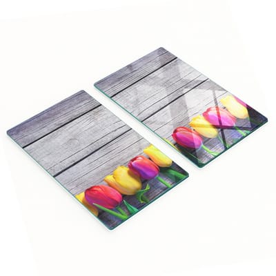 Decoratieve snijplanken voor in de keuken, gemaakt van glas en tulpenhout, 2x30x52 cm