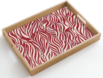 Dienblad hout 50x35 cm - Schootdienblad - Golvende vormen - Abstract - Rood - Borrelplank rechthoek - Plateau dienbladen