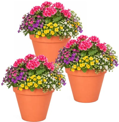Mega Collections Plantenpot / bloempot - 3x - kunststof - oranje - binnen/buiten - D26 x H22 cm