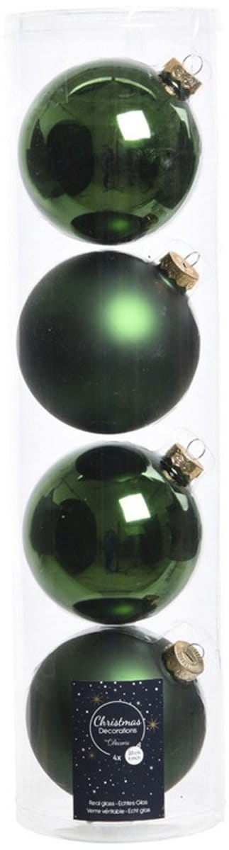 Decoris Kerstballen - 12x stuks - donkergroen - glas - 10 cm - Kerstboomversiering donkergroen