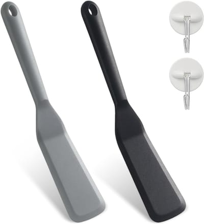 Set van 2 Siliconen Spatels voor de Keuken - Hittebestendig, Ideaal voor Gebak, Pannenkoeken en Steak, Antiaanbaklaag en Handige Haakjes