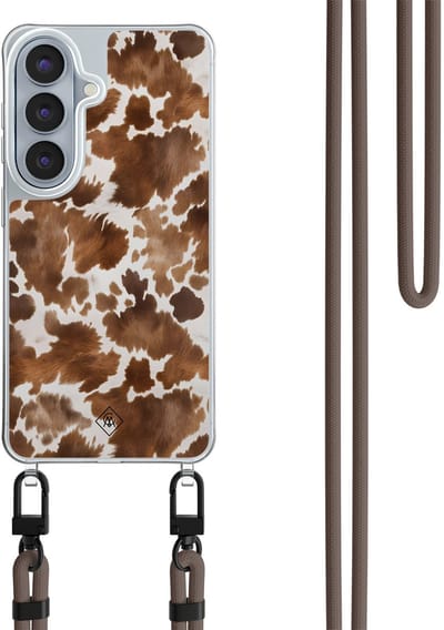 Casimoda® hoesje met bruin koord - Geschikt voor Samsung S26 - Koeienprint - Afneembaar koord - TPU/polycarbonaat - Bruin/beige