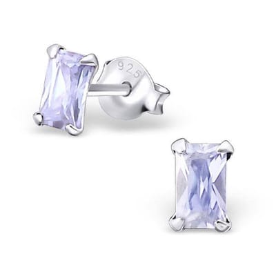 Aramat Jewels | Oorbellen | Rechthoekige Zirkonia Oorbellen zilver | 5x3mm / Lila | | | Zilver | Kinderen, Volwassenen | Verkleurd niet
