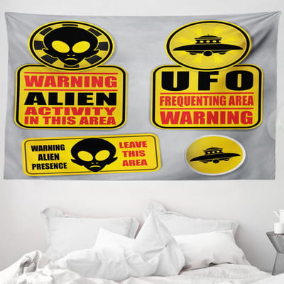 ABAKUHAUS Ruimte Wandtapijt en Sprei, Waarschuwing Buitenaards Gevaar, 230 x 140 cm, Zwart-Geel