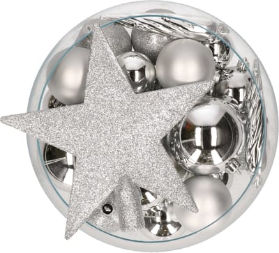 Decoris kerstballen set - 33x stuks - zilver - kunststof - met piek