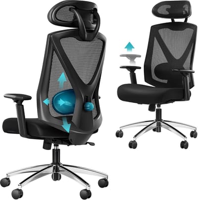 Ergonomische Bureaustoel met Verstelbare Lendensteun en Hoofdsteun - Zwarte Comfortabele Zitervaring