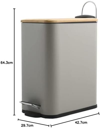 Pedaalemmer van staal en bamboe, 5 liter, taupe