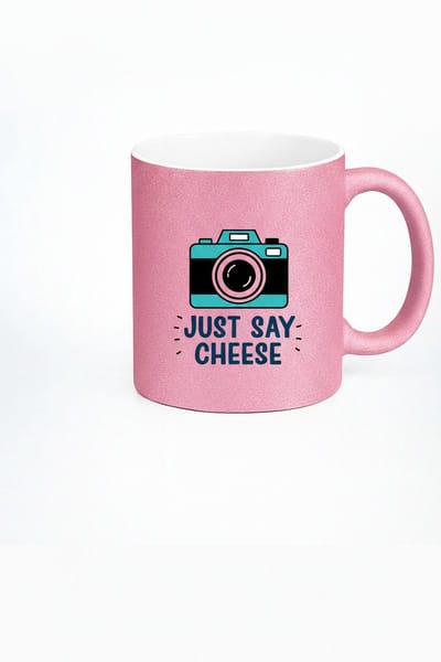 Roze Glitter Mok "Just Say Cheese" - Cadeau voor Fotoliefhebbers