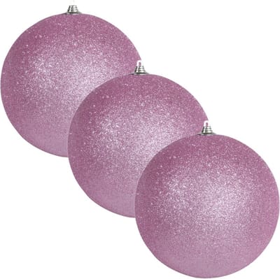 Othmar Decorations Kerstbal - 3x - groot - roze - D13,5 cm - kunststof - glitter afwerking - kerstversiering