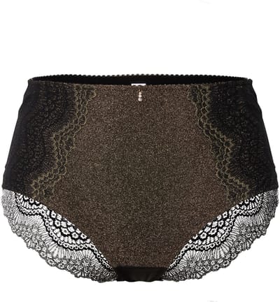 Ulla Popken - Dames - Midislip goudglanzend kant dekkend - Zwart - Maat 58+
