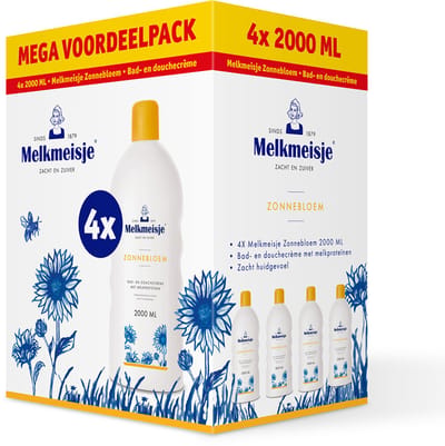 Melkmeisje Bad en Douche Crème Zonnebloem - 4x 2000 ml - Voordeelverpakking