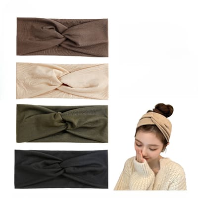 4 Stuks Dames Haarbanden - Sport Yoga Haarbanden - Haarband volwassenen – Haaraccessoires – antislip - Groen Zwart Crème Bruin - LOUZIR