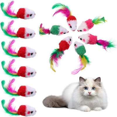 12 stuks kattenspeelgoed, muis, interactief speelgoed met veerstaart voor indoor katten, realistische pluche muizen om te jagen en te spelen, voor volwassen katten en kittens (willekeurige