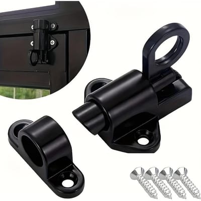 1 stuks Zwart Zilverachtig aluminiumlegering zelfsluitende grendels veervergrendeling met knopbediening, zware schakelgrendel voor deuren, ramen, kasten black