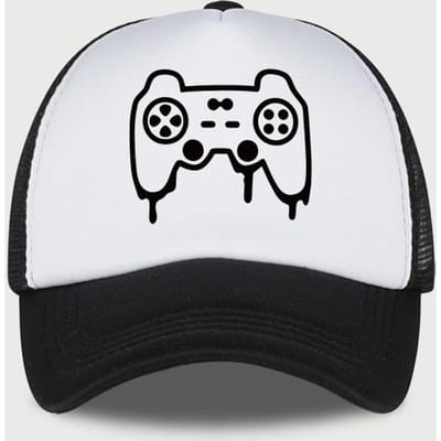 Casquette en Maille Éponge Imprimée Manette de Jeu – Style Cartoon Étudiant Unisexe, Casquette en Maille Respirante Réglable pour l'Extérieur white