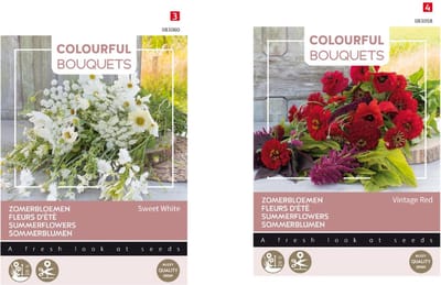 bloemenzaden voor bouquet bloemen set van 2 soorten | Zomerbloemen wit en Zomerbloemen vintage rood