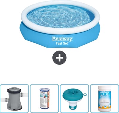 Bestway Rond Opblaasbaar Fast Set Zwembad - 305 x 66 cm - Blauw - Inclusief Pomp Filter - Chloordrijver - Chloor
