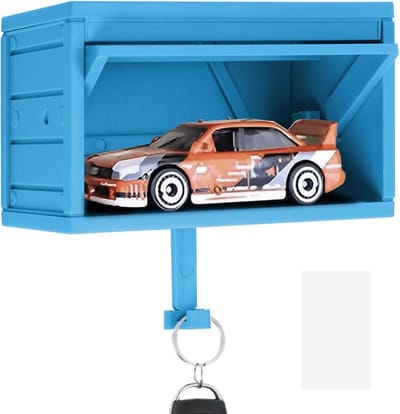 Flessenhouder voor Autosleutels met Vouwdeur - Wandmontage Sleutelkastje en Sleutelhanger voor Auto Enthousiastelingen - Organiseer je Sleutels Efficiënt en Stijlvol (Blauw)