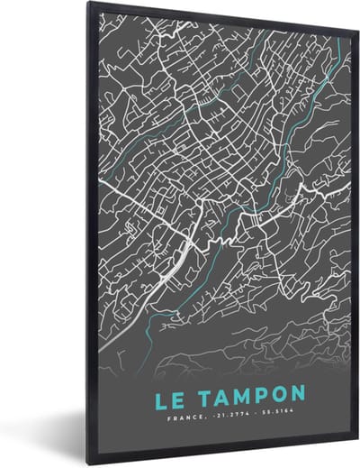 Fotolijst incl. Poster - Stadskaart – Frankrijk – Kaart – Le Tampon – Plattegrond - 40x60 cm - Posterlijst