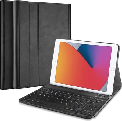 Just in Case tablet Hoes met Toetsenbord geschikt voor iPad 9e generatie (2021) 10.2 inch / 8e generatie (2020) 10.2 inch / 7e generatie (2019) 10.2 inch - QWERTZ Bluetooth Keyboard Case - Zwart