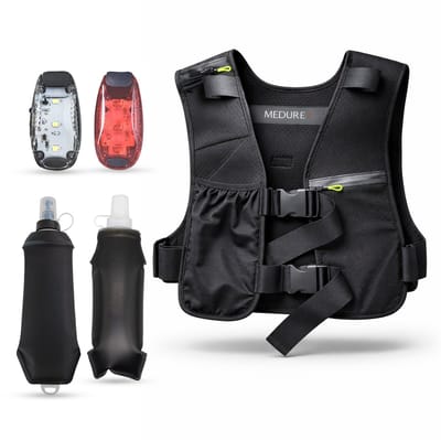 Medure Hardloopvest Met Verlichting - 2 Drinkflessen - Telefoonhouder - Loopvest - Drinkhouder - Hydratatievest - Drinkvest - Soft Flask 500ml - Oplaadbare lampjes