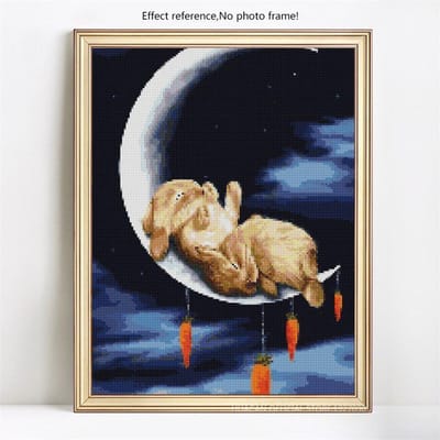 Peinture diamant Animal lapin lune, broderie diamant, mosaïque, point de croix 20X30CM black