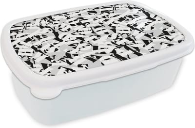 Broodtrommel Wit - Lunchbox - Brooddoos - Letters - Alfabet - Patronen - Zwart Wit - 18x12x6 cm - Volwassenen