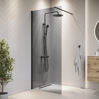 Badplaats Douchewand Rizani 60 x 200 cm – Zwart – Rookglas Inloopdouche 8 mm Veiligheidsglas