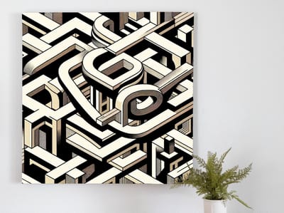 Abstract escher schilderij | Geometrische Illusies: Een Abstracte Verkenning van Escher's Wereld | Kunst - 60x60 centimeter op Dibond | Foto op Dibond