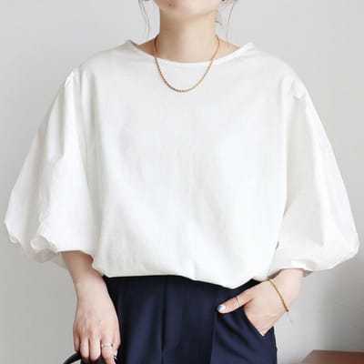 Nieuw Puur Katoenen T-shirt voor Dames Bubble Vijfkwartmouw Top Eenvoudige Ronde Hals Top voor Dames M wit