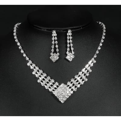 Bruiloft Avondjurk Accessoires, Prachtige Diamant Ketting Oorbellen Set, Vierkant Geometrisch Bruids Bruiloft Sieraden Dames