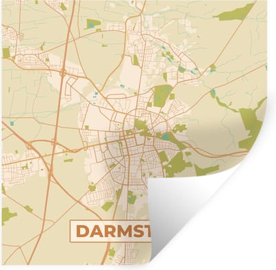 Muurstickers - Sticker Folie - Darmstadt - Stadskaart - Vintage - Kaart - Plattegrond - 100x100 cm - Plakfolie - Muurstickers Kinderkamer - Zelfklevend Behang XXL - Zelfklevend behangpapier - Stickerfolie