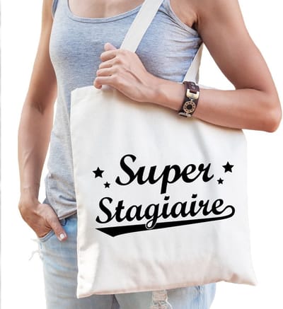 Cadeau tas naturel katoen met de tekst Super stagiaire - kadotasje / shopper voor stagiaire dames