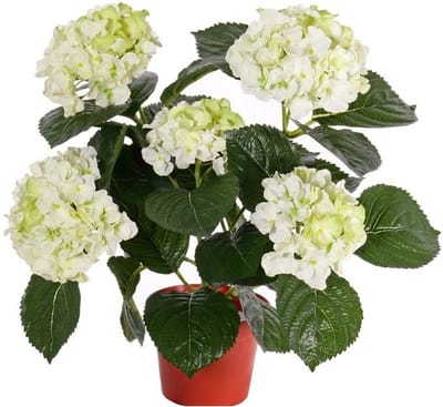 Topart kunstplant met bloemen - Hortensia - creme wit - H36 cm - Dia 10 cm - Bloemetjes - Hydrangea