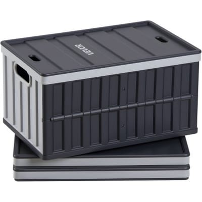 VEVOR Opvouwbare Opbergdozen 65 L 3-pack, Opvouwbare Plastic Opbergdozen, Stapelbare Opvouwbare Manden met Deksel, 38 kg Draagvermogen per Doos, Opvouwbare Kisten, Ideaal voor Huishoudelijke Organisatie, Grijs & Zwart