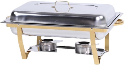 RVS Rechthoekige Chafing Dish Buffetset, Goudkleurige Warmhoudschaal 65 × 32 × 36 cm met Alcoholbranders, Catering Buffetverwarmer voor Feesten, Bruiloften & Hotels