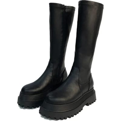 Winter Chunky Platform Hakken Lange Laarzen Ronde Neus Rits Dikke Zool Dames Mode Winter Dames Hoge Laarzen Damesschoenen 35 black