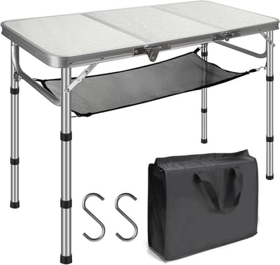 Opvouwbare Campingtafel 90 x 40 cm - Verstelbare Hoogte 26-70 cm - Ideaal voor Buiten, Picknicks en Kamperen - Inclusief Net Transporttas voor 4 Personen