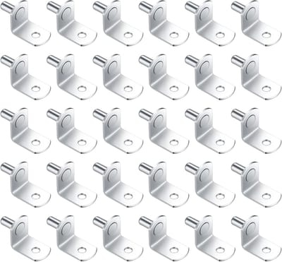 30 stuks plankdragers, L-vormige plankhouders, metaal, 5 mm vernikkelde plankstiften, planksteun plankhouder voor kast, boekenplanksteun