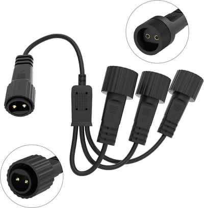 Verdeelbare LED Sfeerverlichting, 2-Pins Verlengkabel, Waterdichte Splitter voor Buiten, Ideaal voor Kerstverlichting en G40 Globe Lichten, Geschikt voor IJsregen en Buitengebruik