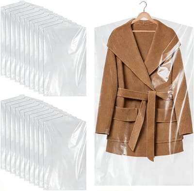 SnelShoppen - Pack van 100 Transparante Kledingzakken 60x100 cm, Wegwerp Plastic Kledinghoezen, Stofvrij voor Kostuums, Jassen, Overhemden en Rokken