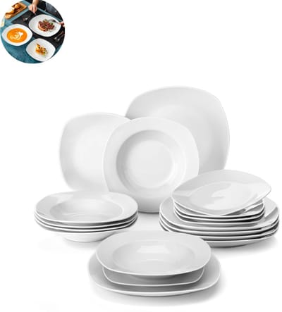 Luxe Serviesset – 18 delig – 6 persoons – Porselein - Bordenset – Dinner platen – Dessertborden - Schaaltjes - Wit