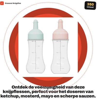 Dailygoods- Knijpfles 350 ml - Doseerfles - Knijpflessen - Knijpflesjes - Vulfles - Lichtgewicht ontwerp met stevige dop - Sauzenfles