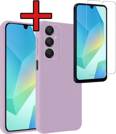 Hoesje - Met Screenprotector - Geschikt voor Samsung Galaxy A16 - Sterk & Shockproof - Telefoon Hoes - Back Cover - Siliconen Case - Telefoonhoes - Lila
