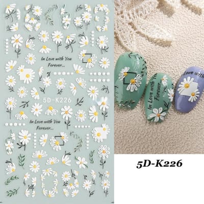 5D Bloemen Nagelstickers Mimosa Design Lente Bloemenblad Zelfklevende Nagelstickers Witte Margriet Sliders Manicure Decor