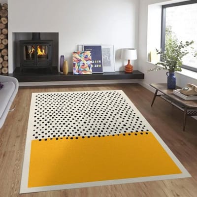 Gedurfd Geel Zwart Geometrisch Tapijt–Mid-Century Moderne Woonkamer Decor | Scandinavisch Geïnspireerd Abstract Vloerkleed voor Stijlvolle Huizen 60*90cm