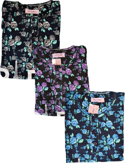 Dames nachthemd 'Paris' gebloemd katoen /polyester paars M
