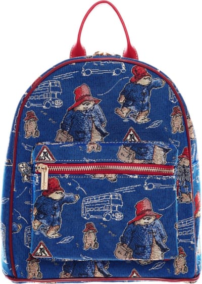 Daypack - Rugtas - Rugzak - Luxe gobelinstof - Paddington Bear - Beertje Paddington - Beer - Beren - Blauwe achtergrond